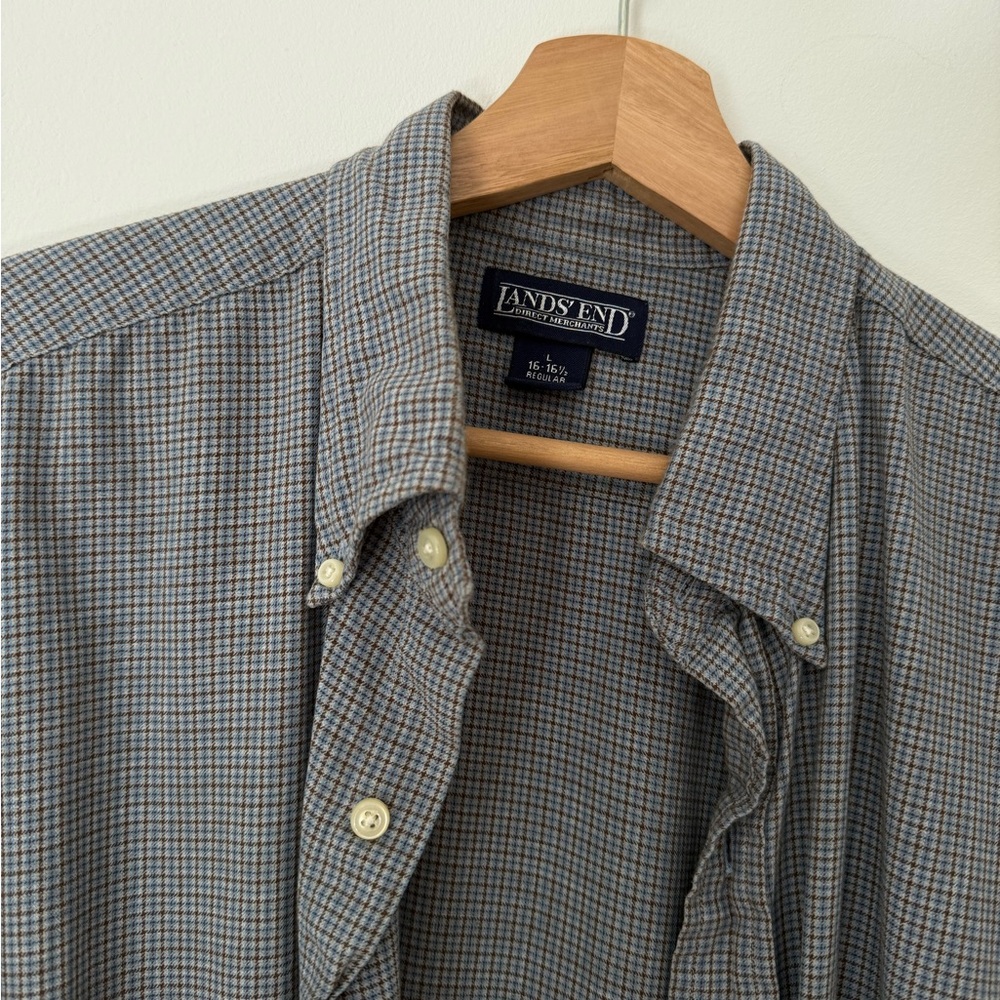 Lands' End Men's Micro-Plaid Long Sleeve Button Down